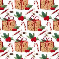 Pattern with Christmas cookies and decor. Christmas background. Christmas cookies with candies in flat style on a white background. Pattern for textile, wrapping paper, background. vector