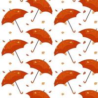 Autumn pattern with umbrella and leaves. Autumn background. Umbrella in flat style on a white background. Pattern for textile, wrapping paper, background. vector