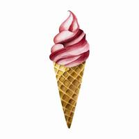 Strawberry, raspberry, cherry soft ice cream in crispy waffle cone. Hand painting sweet watercolor illustration isolated on background. For designers vector