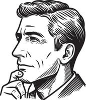 Man Face Thinking Sketch Illustration. vector