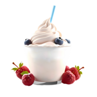 3d rendering yogurt in a glass bowl with blueberries and raspberries png