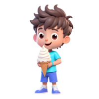 3d rendering little boy cartoon character holding ice cream cone png