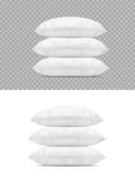 Pillows stack, white realistic cushions 3d mockup vector