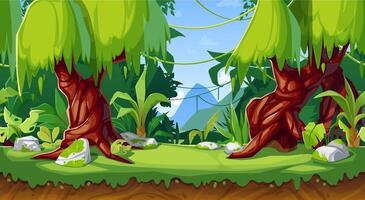 Cartoon game interface, forest or jungle vector