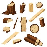 Timber set of wood logs, tree trunks and stump vector