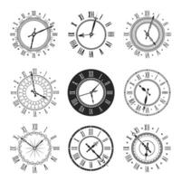 Clock and watch face with vintage round dial icons vector