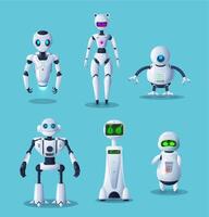 Modern robot cartoon characters, ai technology vector