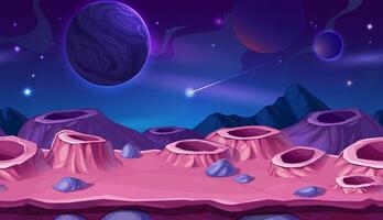Cartoon planet surface with craters, space scene vector