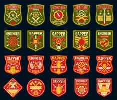 Sapper or combat engineer military patches, badges vector