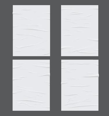 White glued wet paper, wrinkled or crumpled sheets