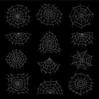 Spider web, net, cobweb icons on black background vector