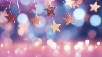 Festive Christmas background. Elegant abstract background with bokeh defocused lights and stars. Neural network photo
