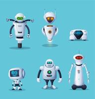 Robot, ai machine, robotic toy cartoon characters vector