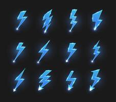 Lightnings icons isolated zigzag arrows set vector