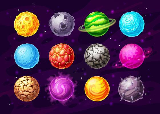 Alien space planets of cartoon game UI