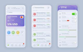 Online banking neomorphic interface of mobile app vector