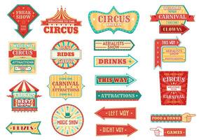 Circus show retro sign, arrow pointer with bulbs vector