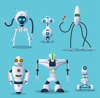 Robot, bot, android and cyborg cartoon characters vector