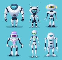 Humanoid robots and androids characters set vector
