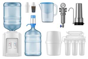 Water filter realistic mockups, filtration system vector