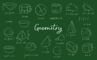 Geometric shape chalk sketches on blackboard vector