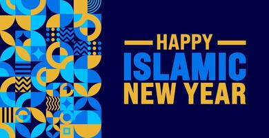 Islamic New Year geometric shape pattern background template. Holiday concept. Use a background, banner, placard, card, and poster design template with text inscription and standard color. vector