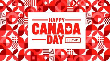 1 July is Happy Canada Day geometric shape pattern background template with Canada flag maple leaf. use to background, banner, placard, card, poster design. celebrating Canada independence day banner. vector