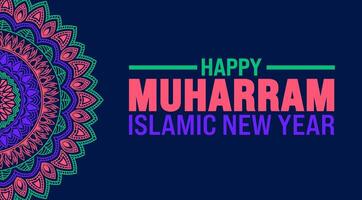 Muharram Islamic New Year mandala background template. Holiday concept. Use a background, banner, placard, card, and poster design template with text inscription and standard color. vector