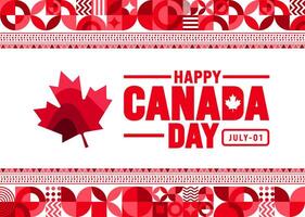 1 July is Happy Canada Day geometric shape pattern background template with Canada flag maple leaf. use to background, banner, placard, card, poster design. celebrating Canada independence day banner. vector