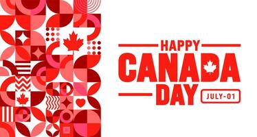 1 July is Happy Canada Day geometric shape pattern background template with Canada flag maple leaf. use to background, banner, placard, card, poster design. celebrating Canada independence day banner. vector