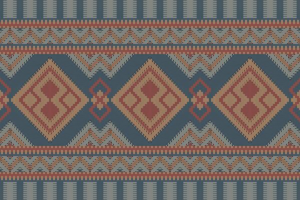 Motif Ikat Seamless Pattern Embroidery Background. Ikat Flowers Geometric Ethnic Oriental Pattern traditional.aztec Style Abstract design for Texture,fabric,clothing,wrapping,sarong.