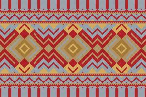 Motif Ikat Floral Paisley Embroidery Background. Ikat Triangle Geometric Ethnic Oriental Pattern Traditional. Ikat Aztec Style Abstract Design for Print Texture,fabric,saree,sari,carpet. vector