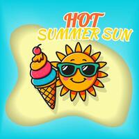 design of sun is bringing ice cream on summer beach vector