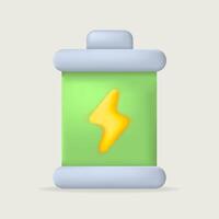 3D icon illustration green battery icon with a yellow lightning bolt. for topics on energy efficiency, battery life, and sustainable tech. Optimize your content with this eye-catching visual vector