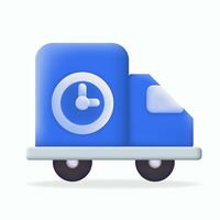3D icon illustration blue delivery truck with a clock icon. Ideal for logistics, express shipping, and time-sensitive deliveries. Enhance your e-commerce and transportation content with this graphic. vector