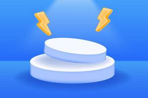 3d display product abstract minimal scene with geometric podium platform. blue background 3d render with podium. with lightning bolts flash sale vector