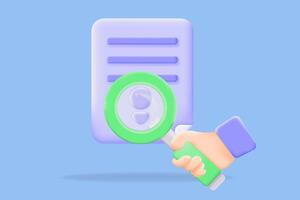 3d illustration Discover the essentials with our icon featuring a magnifying glass over a document. Ideal for search, research, and analysis concept vector