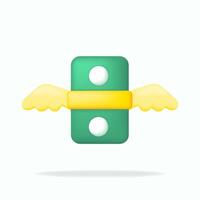 3D icon illustration green dollar bill with wings, symbolizing fast money transfer. Discover quick, secure, and efficient ways to send and receive money with our financial services. vector