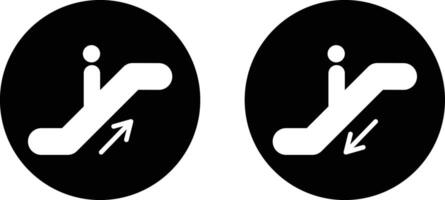 Escalator icon set up and down on circle isolated on white background . Elevator icon set vector