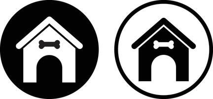 Dog house icon set in two styles with dog bone icon . Animal house icon vector