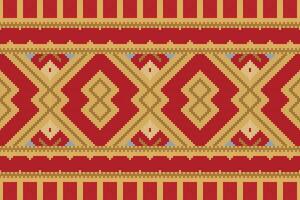 Ikat Fabric Paisley Embroidery Background. Ikat Frame Geometric Ethnic Oriental Pattern traditional.aztec Style Abstract illustration.design for Texture,fabric,clothing,wrapping,sarong. vector