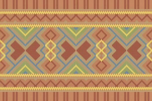 Ikat Seamless Pattern Embroidery Background. Ikat Stripes Geometric Ethnic Oriental Pattern Traditional. Ikat Aztec Style Abstract Design for Print Texture,fabric,saree,sari,carpet. vector