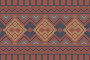 Ikat Seamless Pattern Embroidery Background. Ikat Chevron Geometric Ethnic Oriental Pattern Traditional. Ikat Aztec Style Abstract Design for Print Texture,fabric,saree,sari,carpet. vector