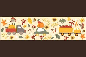 Autumn fall festival thanksgiving day elements background with vehicle vector