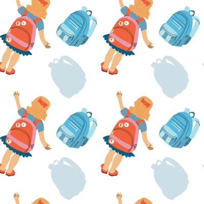 Childrens fashion school pattern. Back to school or kindergarten supplies seamless background.