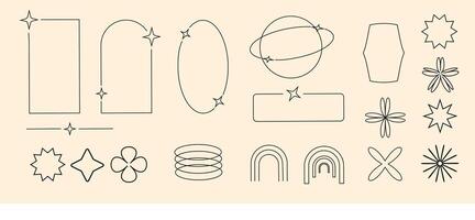 y2k retro elements set, 2000s elements of arch and stars, shapes vector