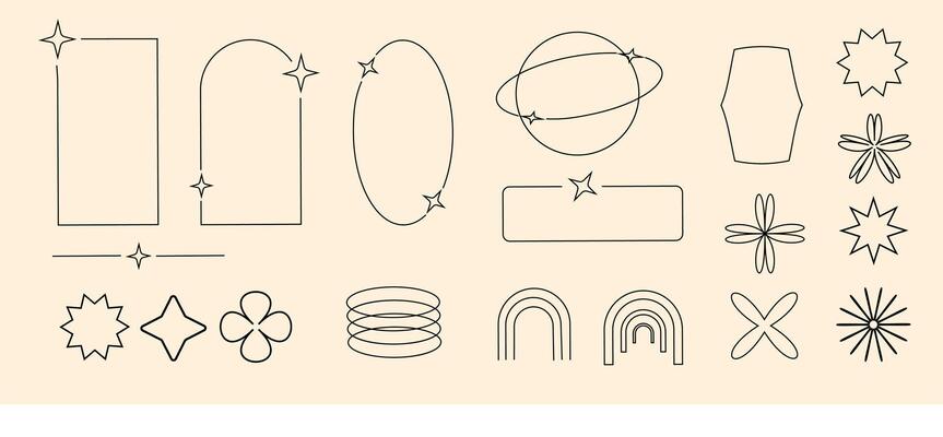 y2k retro elements set, 2000s elements of arch and stars, shapes