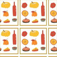 Autumn fall thankgiving pattern with cartoon characters vector