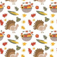 Autumn fall thankgiving pattern with cartoon characters vector