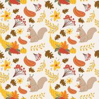 Autumn fall thankgiving pattern with cartoon characters vector